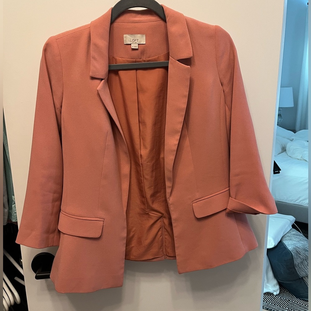 Loft open front pink blazer